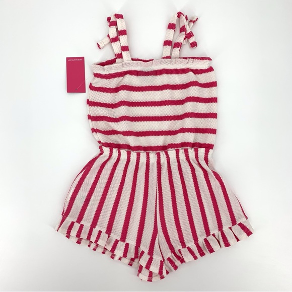 Vince Camuto NWT Girls' White & Pink Striped Waffle-knit Sleeveless Romper, 7 - Picture 6 of 16